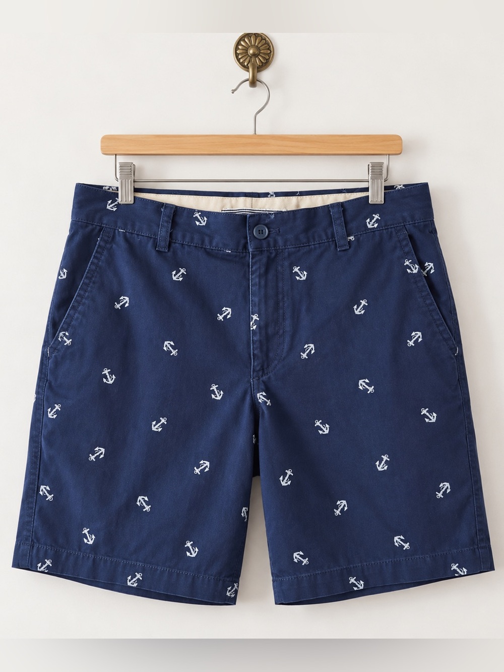 izod saltwater men’s navy anchor print chino shorts size 32 10.5”